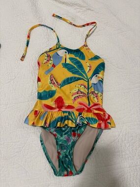 Tea Collection girls Yellow Tropical One-Piece Swimsuit with Ruffle